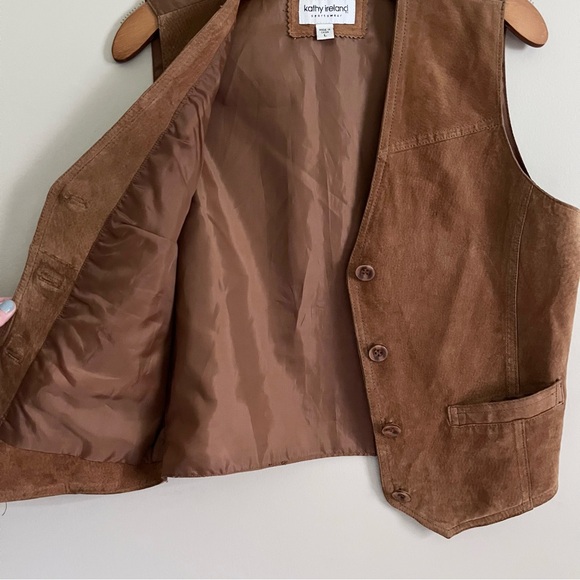 Western Suede Leather Camel Tan Vest Coastal Cowgirl Vintage Leather Vest - Picture 5 of 12